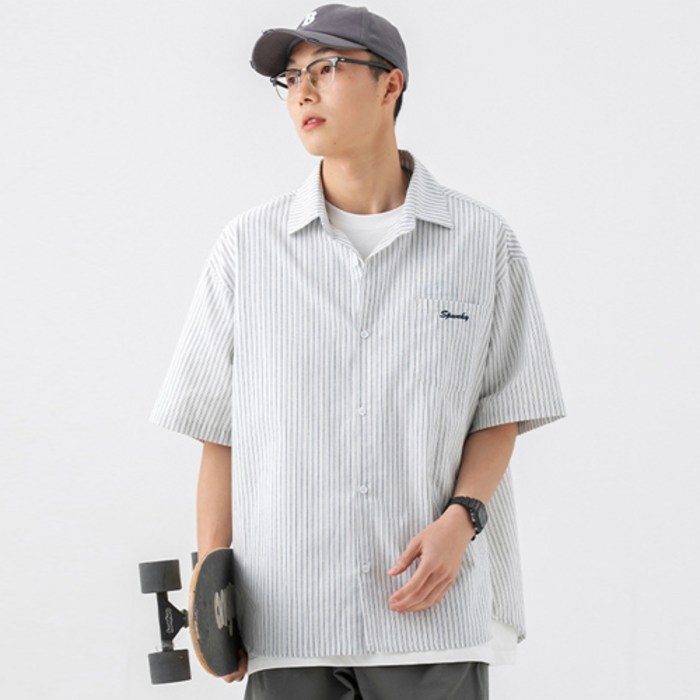 유루 남성용 하라주꾸 스트라이프 댄디 셔츠 JA1636 대표 이미지 - 남자 반팔 셔츠 추천