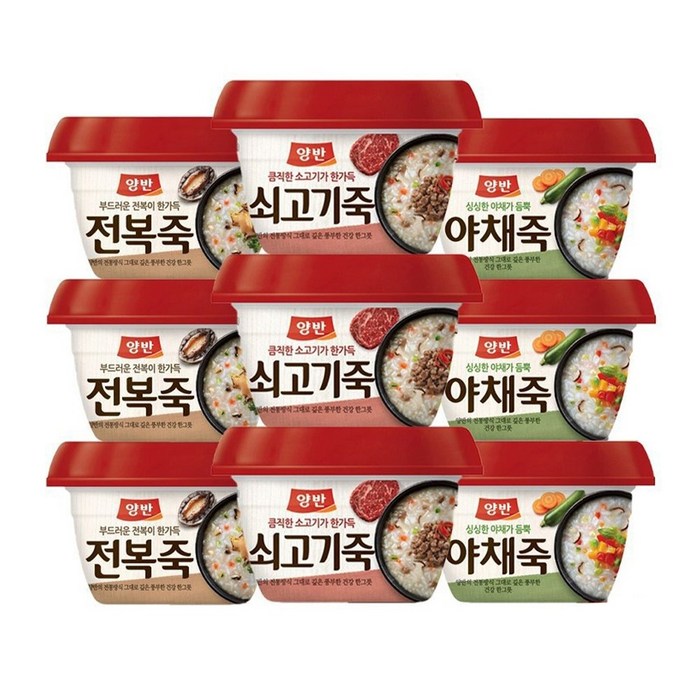 동원 양반 용기죽285g (쇠고기죽3개+야채죽3개+전복죽3개), 1세트 대표 이미지 - 누룽지 추천