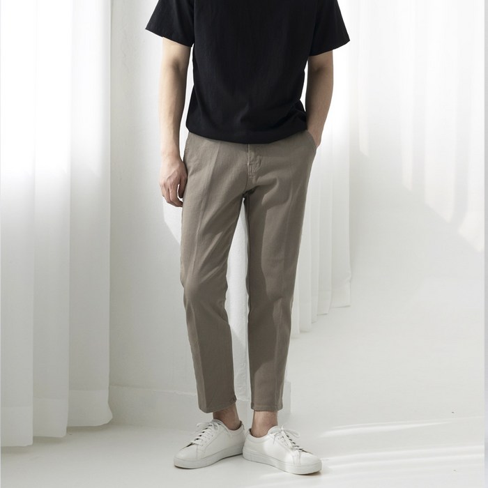 스타일에스 남성용 테이퍼드 반밴딩 팬츠 빅사이즈 9부 면스판 바지 대표 이미지 - 치노팬츠 추천