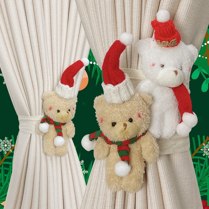 크리스마스 커튼 오너먼트 산타베어, 1개, 베이지