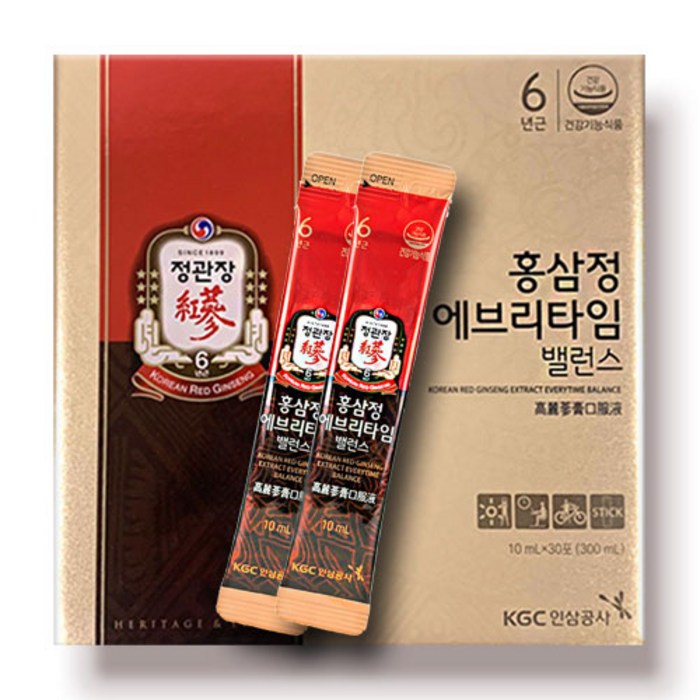 [정관장] 홍삼정 에브리타임 밸런스 스틱 10ml * 30포 20포 - 부모님 가족 감사 명절 선물 추석 선물 면역력 강화 수험생 체력강화 성인영양제 진세노이드 사포닌 쇼핑백 포함 대표 이미지 - 짜먹는 홍삼 추천