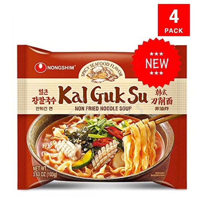 농심 얼큰 장칼국수 봉지면 해외판 수출용라면 맛보기 3.63oz(103g) 4팩 Nongshim Kal Guk Su Noodle Soup Spicy Seafood 대표 이미지 - 장칼국수 라면 추천