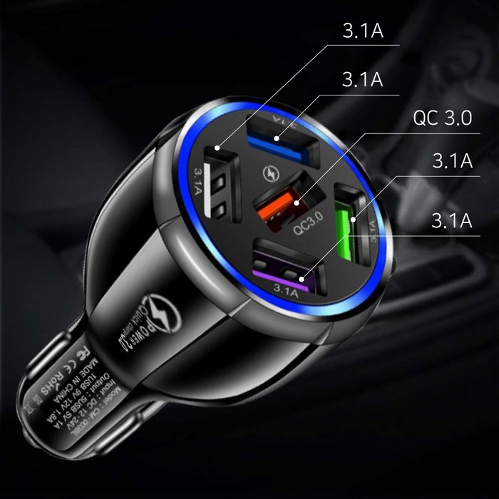 이루미 차량용 고속 충전기 시거잭 퀄컴 퀵차지3.0 5포트 KC인증, 블랙 대표 이미지 - 퀵차지 3.0 고속 충전기 추천