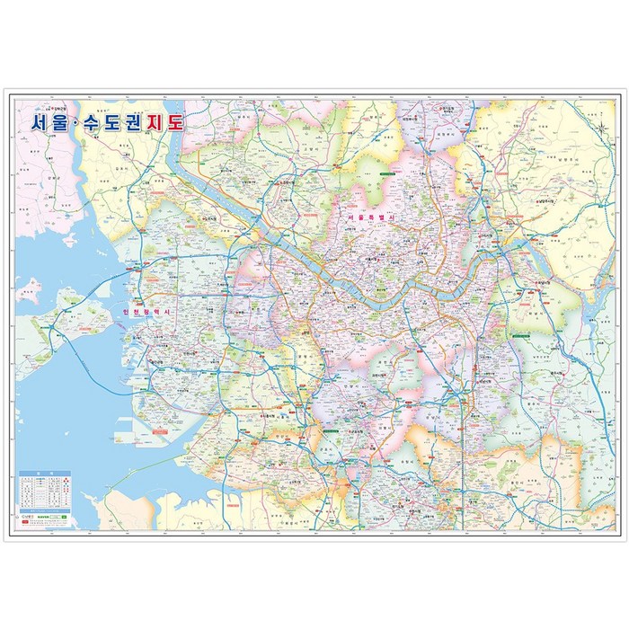 나우맵 서울 수도권 지도 코팅 - 초정밀 경기도 광역 도로 행정 전도, 02. 시군구분형 대표 이미지 - 수도권 지도 추천