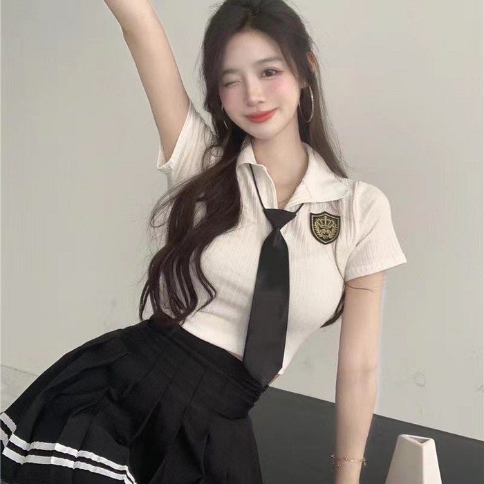 Mayfox일본 영국 드라마 교복 할로윈 코스프레 의상 클럽 방송 인방 BJ 여자 정장 반팔 티셔츠 탑 롯데월드룩 대표 이미지 - 노출 의상 추천