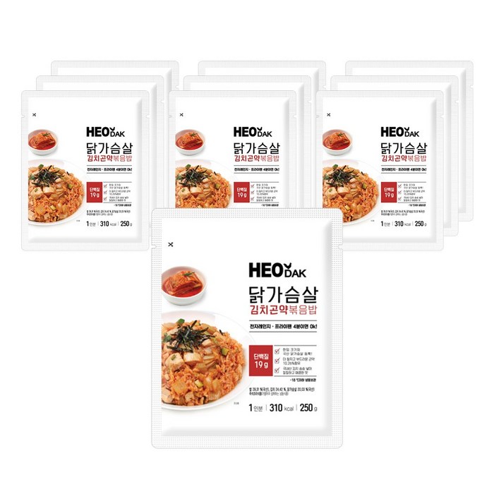 허닭 [본사당일출고] 닭가슴살 김치곤약볶음밥 250g (1팩 당 310kcal), 10개 대표 이미지 - 허닭 추천