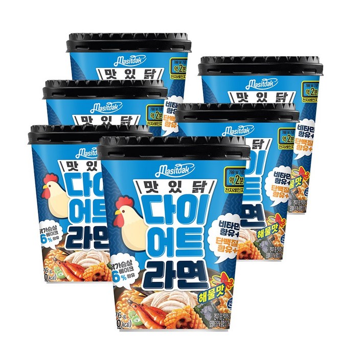 [랭킹닭컴] 맛있닭 다이어트 라면 2종 6개 구성, 01_해물맛 6개 대표 이미지 - 다이어트 라면 맛있는거 추천