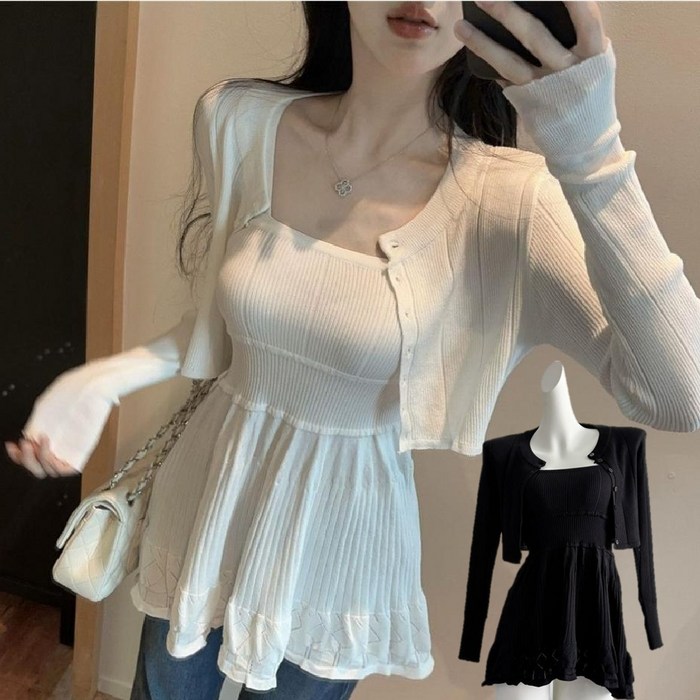 마리하우스 고급화이트나시원피스니트가디건 세트