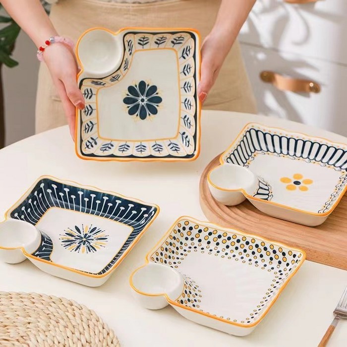 니치유 북유럽 만두접시 치킨접시 플레이팅 디저트 접시 1P/4P, 18.6cm*17.5cm*3.7cm 7.5인치, A+B+C+D 대표 이미지 - 이쁜 그릇 추천