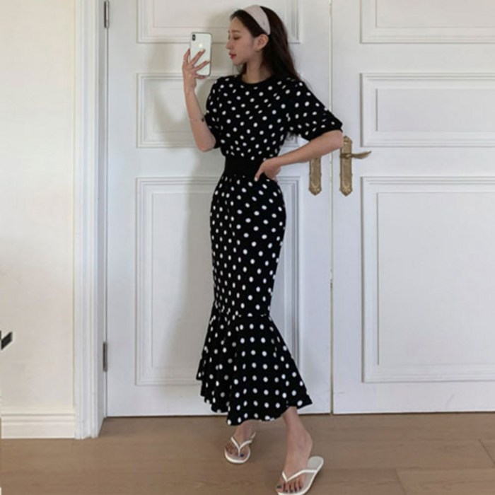 떳다그녀 데이바이 도트 롱 원피스 대표 이미지 - 땡땡이 원피스 추천