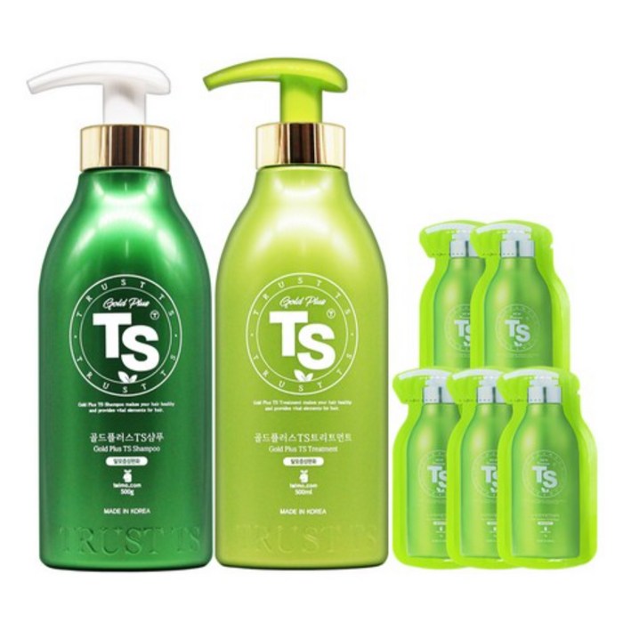 TS 골드플러스 샴푸 500ml + 트리트먼트 500ml +뉴프리미엄 샴푸 여행용 파우치 5p, 1세트 대표 이미지 - TS 샴푸 추천
