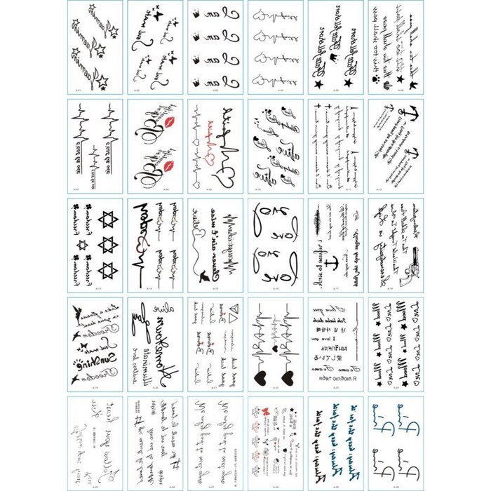 뭉스뭉스 타투 스티커 헤나 레터링 30종 세트, A type, 1세트 대표 이미지 - 가슴 타투 추천