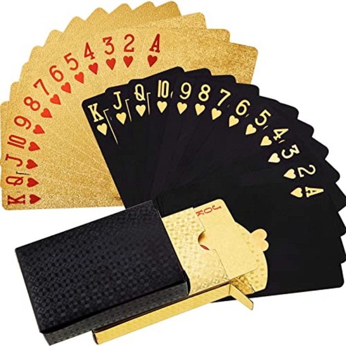 NMT 2 데크 블랙과 골드 카드 놀이 방수 포커 카드 플라스틱 애완 동물 포커 카드 가족 카드 게임 파티를위한 참신 포커 게임 도구 - P0920087YXGYX28, 기본