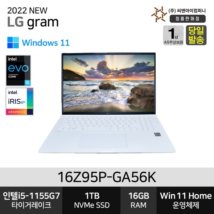 2022 LG그램 16Z95P-GA56K Win11 [SSD 1TB교체], WIN11 Home, 16GB, 1TB, 코어i5, 화이트 대표 이미지 - LG 그램 16Z95P-GA56K 추천