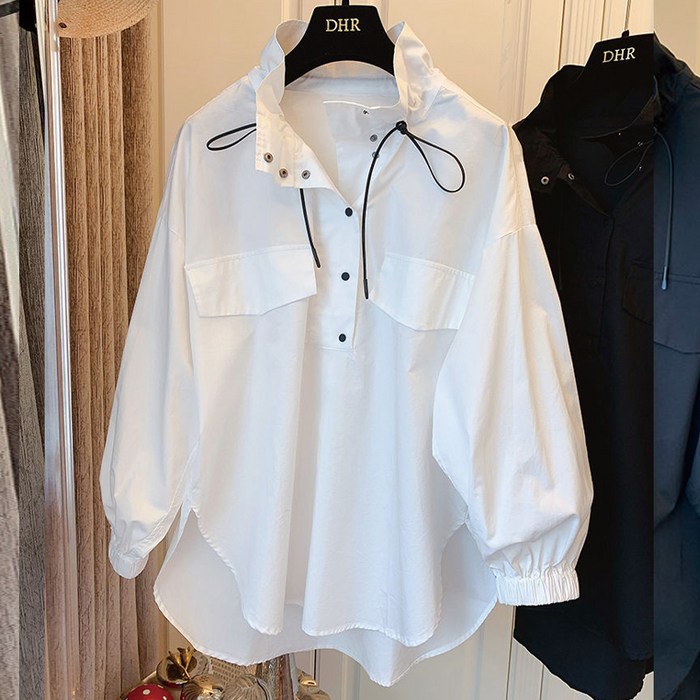 [세인트이브] TSS1663 S~3XL 오버핏 스트링 여자남방셔츠 대표 이미지 - 오버핏 셔츠 추천
