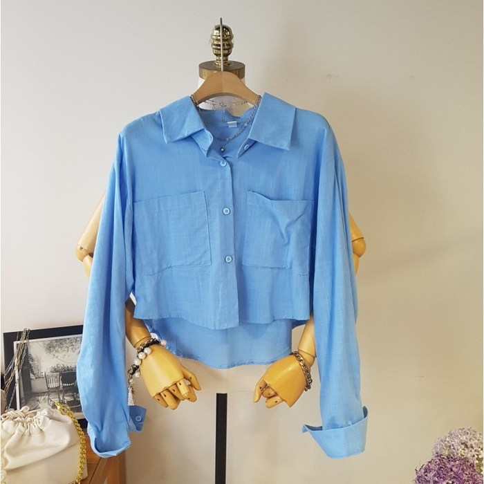 상상그이상 여성용 마미니 남방 파스텔 컬러 린넨 크롭 긴팔 셔츠 시원한 여름셔츠 얇은 숏남방 6518821645