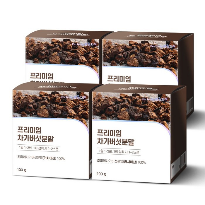 퍼펙토명품자연 프리미엄 차가버섯 분말, 100g, 4개 대표 이미지 - 러시아 차가버섯 분말 추천