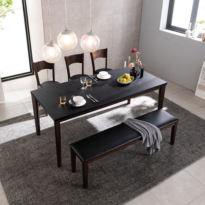 삼익가구 크로아 화산석 원목 6인용 식탁세트 화산석식탁, 벤치 1EA+의자 3EA