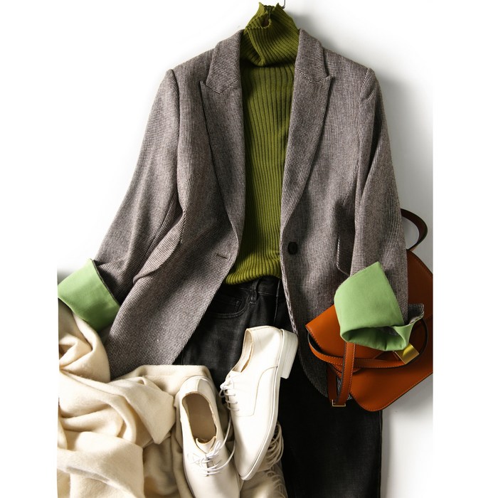 DFMEI 봄여름 신상품 패션 여성복류 Casual suit 우아한 세련된 커피 그리드 슬리밍 우아한 정장 자켓 대표 이미지 - 봄여름 바람막이 추천