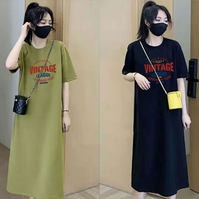 여성 프린트 빅사이즈 여름 루즈 박시 임산부 롱 이지웨어 홈웨어 원피스 스튜디오원피스 2P 뉴타임즈 0123YD01M