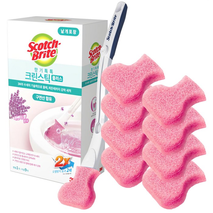 스카치브라이트 향기톡톡 크린스틱 플러스 변기청소 핸들  리필 9p, 라벤더, 1세트