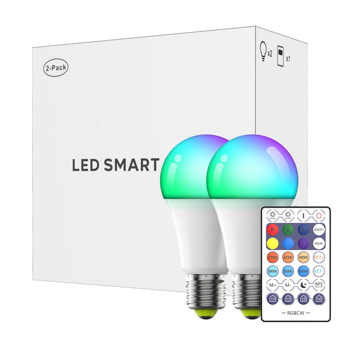 KEC 최신형 led 스마트전구 10w RGBCW, 스마트 전구 2피스+리모컨*1개, 10W*B22 대표 이미지 - 스마트 전구 추천