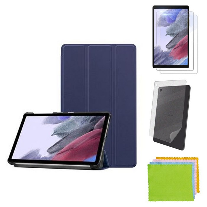 강화유리필름2장+후면쉴드 갤럭시탭A7 라이트 8.7 북커버 케이스 SM-T220 T220N T225 T225N Lite 삼성 케이스나라, 네이비+강화유리2장+후면쉴드 대표 이미지 - 갤럭시탭 A7 케이스 추천