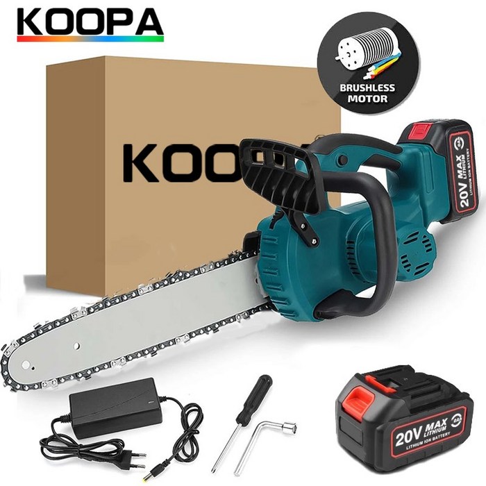 KOOPA TOOL 20V 배터리용 12인치 브러시리스 코드리스 체인톱 전기톱 브래킷 목공 커터 기계 정원 가지치기 도구, 1X 배터리 대표 이미지 - 전기톱 추천