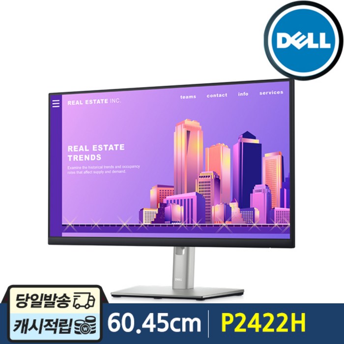 DELL P2422H 24 모니터 P2419H 후속 16:9 IPS FHD 피벗 HDMI DP VGA포트 대표 이미지 - dell 모니터 추천