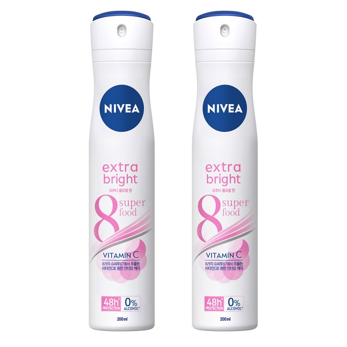 니베아 데오드라트 스프레이 엑스트라 브라이트, 200ml, 2개