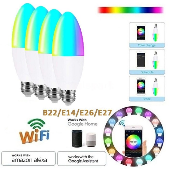 E26 E27 E14 B22 WiFi 스마트 전구 RGB 화이트 매직 램디머블 LED 아마존 알렉사 구글 홈 스마트폰과 호환LED, 02 E26 대표 이미지 - 스마트 전구 추천