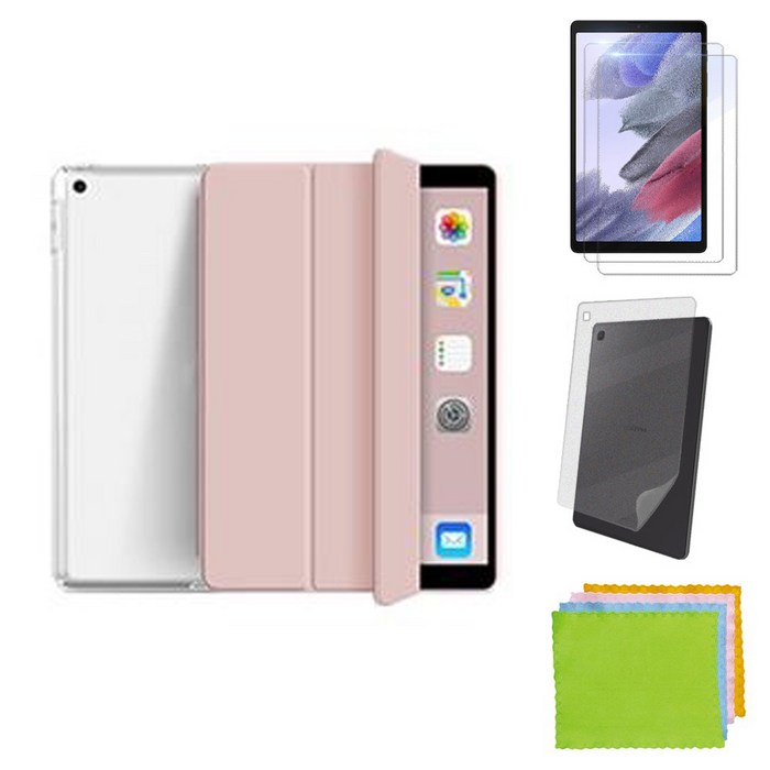 강화유리필름2장+후면쉴드 갤럭시탭A7 라이트 8.7 북커버 케이스 SM-T220 T220N T225 T225N Lite 삼성 케이스나라, 핑크+강화유리2장+후면쉴드 대표 이미지 - 갤럭시탭 A7 케이스 추천