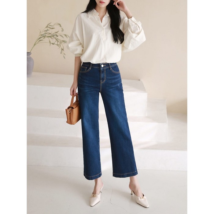 프리미엄 링사 세미 와이드 통청바지