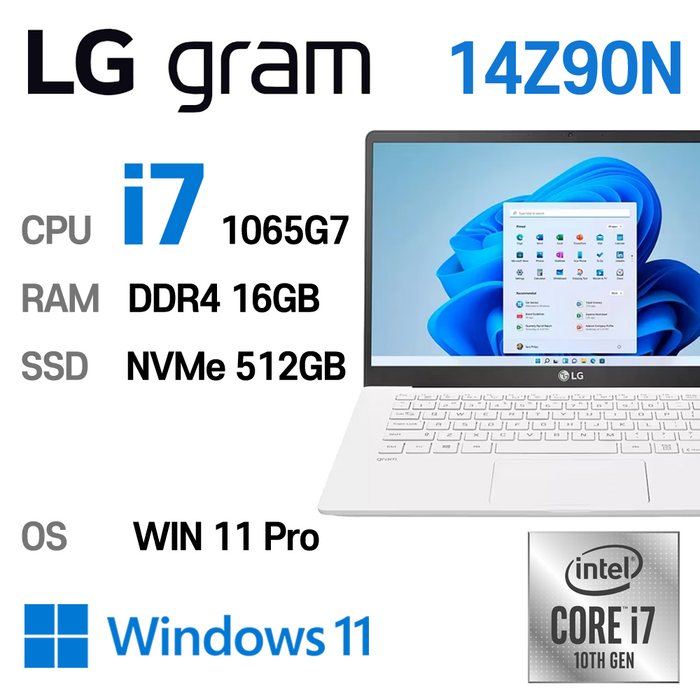LG중고노트북 그램 14인치 인텔 10세대 core-i7 1065G7 16GB 윈도우11 Pro설치 14Z90N, 14Z90N-VP70ML, WIN11 Pro, 16GB, 512GB, 코어i7 1065G7, 스노우 화이트