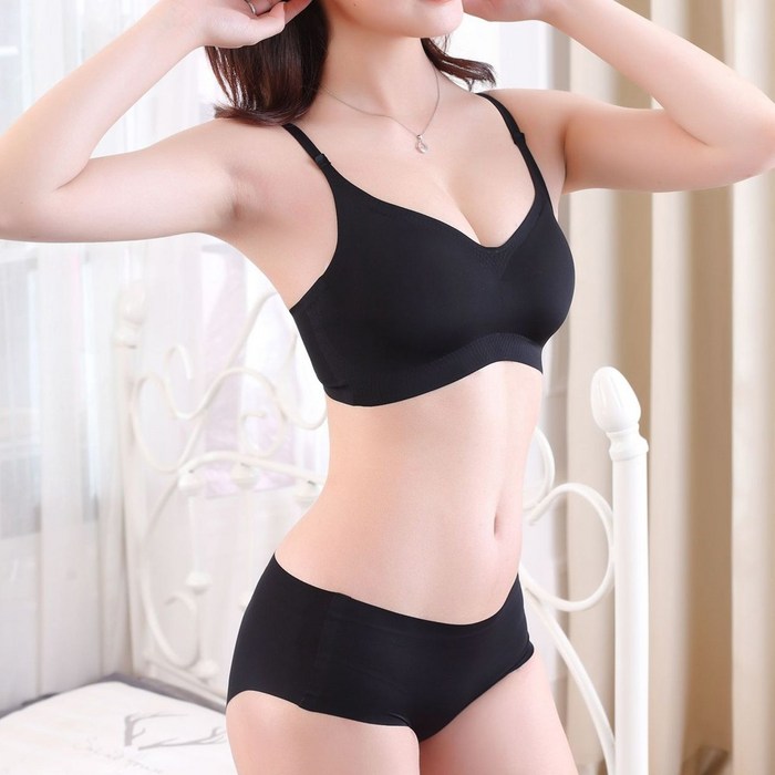 커먼멜로우 여성 이너웨어 노와이어 심리스 3단 후크 노라인 브라 팬티 세트 대표 이미지 - 끈팬티 추천