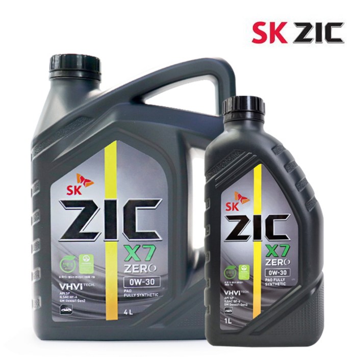 지크 X7 제로 ZIC ZERO 0W30 -5L 4L+1L 가솔린, 합성 엔진오일 PAO, API SP