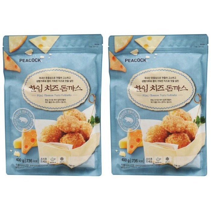 peacock 국내산 돈등심으로 만든 한입 치즈 돈까스 400g x 2개 냉동, 800g 대표 이미지 - 한입 돈까스 추천