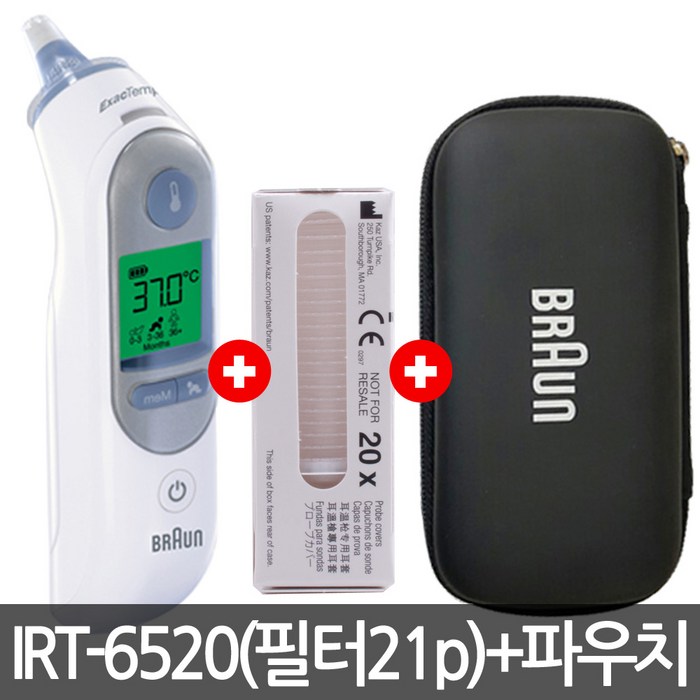 BRAUN 써모스캔 체온계 IRT-6520 + 일회용 렌즈 필터 21p + 보관용 파우치, 1세트 대표 이미지 - 귀 체온계 추천