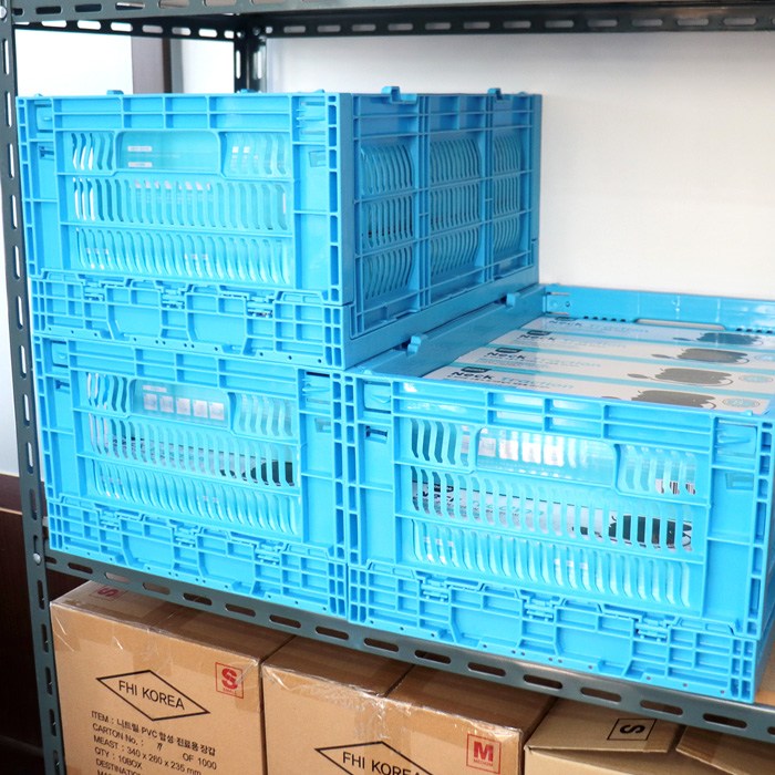 휴크래프트 물류용 접이식 폴딩박스 28L 창고 마트 공장 적층 공간활용 운반, 1개, 블루