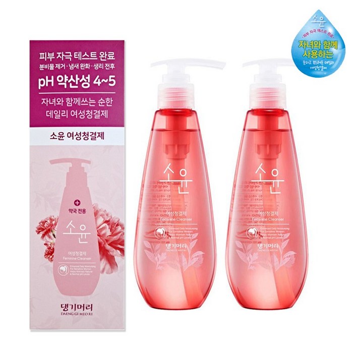 댕기머리 소윤 여성청결제 250ml 약국전용 약산성 쑥 녹차 자일리톨 함유, 2개 대표 이미지 - 질 수축 에센스 추천