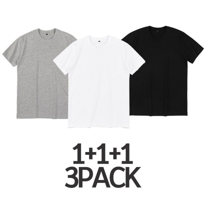 프라랑 남녀공용 순면라운드 반팔 베이직 티셔츠 3PACK(1+1+1) 대표 이미지 - 라운드 반팔티 추천