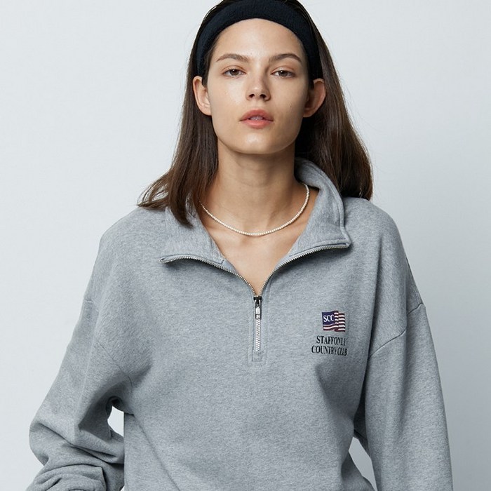 FLAG LOGO HALF ZIP-UP SWEATSHIRTS (MELANGE GREY) 대표 이미지 - 하프집업 추천