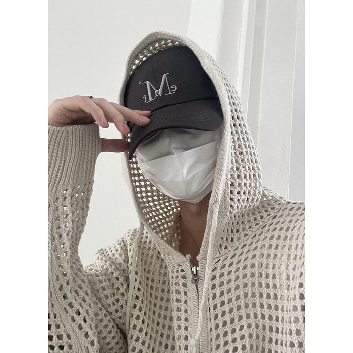 Netting knit hood zip up 메쉬 그물 니트 후드 집업 펀칭 워머 투웨이 Netting knit hood zip up 메쉬 그물 니트 후드 집업 펀칭 워머 투웨이