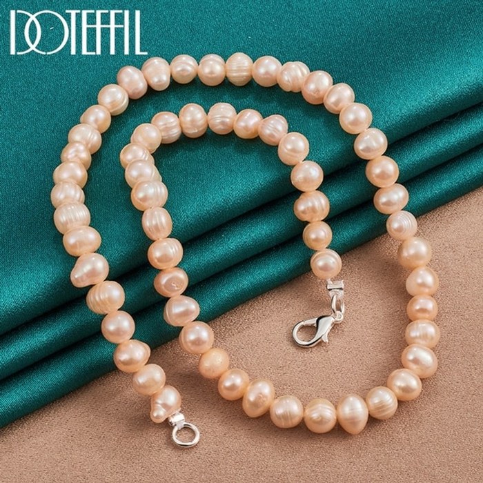 밥풀진주목걸이 미니 쌀알 핵 왕진주목걸이 doteffil 7-8mm 천연 담수 진주 체인 925 실버 랍스터 걸쇠 for 여성 man 약혼 대표 이미지 - 왕진주 목걸이 추천