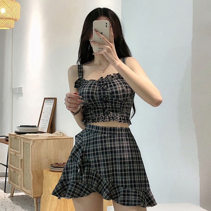 메이리앤 비바브라운 체크 여성 수영복 여자 비키니 대표 이미지 - 비키니 원피스 추천