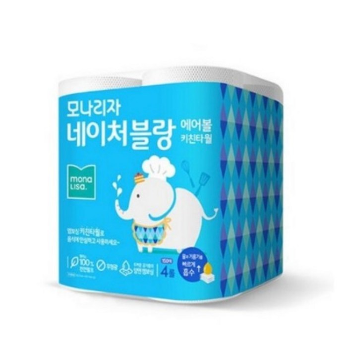 모나리자 네이처블랑 에어볼 키친타올 150매, 4개 대표 이미지 - 뽀삐뽀 추천