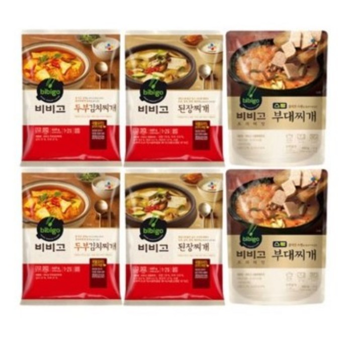 비비고 찌개 3종 6개 (두부김치 x2개 된장찌개 x 2개 스팸부대찌개 x 2개), 1세트, 1.42kg 대표 이미지 - 찌개 밀키트 추천