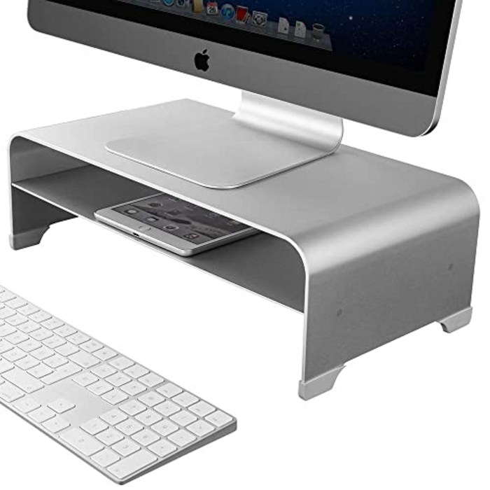 NMT 2 계층 알루미늄 모니터 스탠드 선반 라이저 메탈 데스크 스탠드 PC 노트북 컴퓨터 iMac MacBook 용 최대 27 인치 화 - P060107L3WR79D4, 기본
