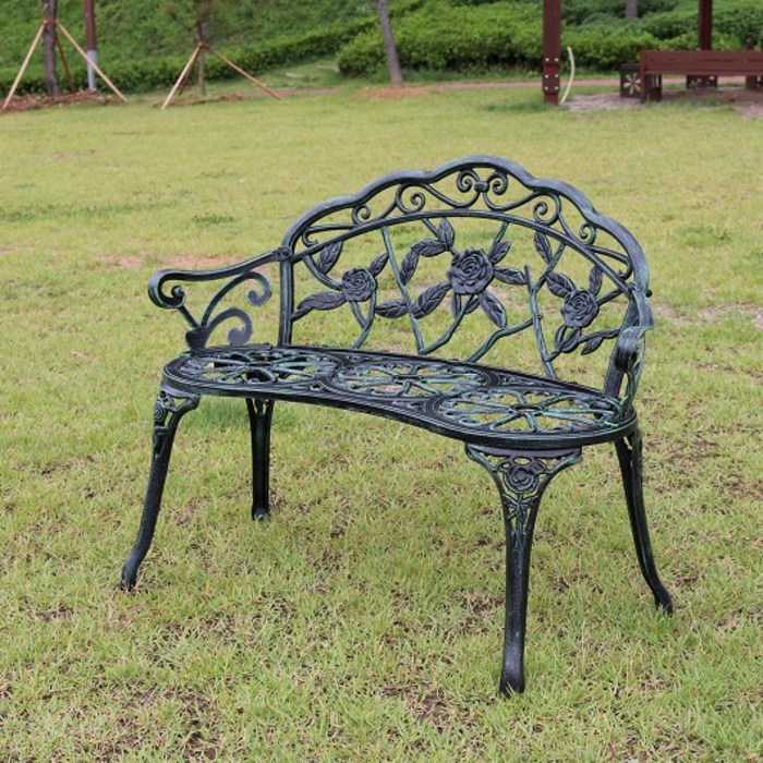 소프트유가구 로즈주물2인벤치 야외용 정원 공원 벤치 의자, 청록