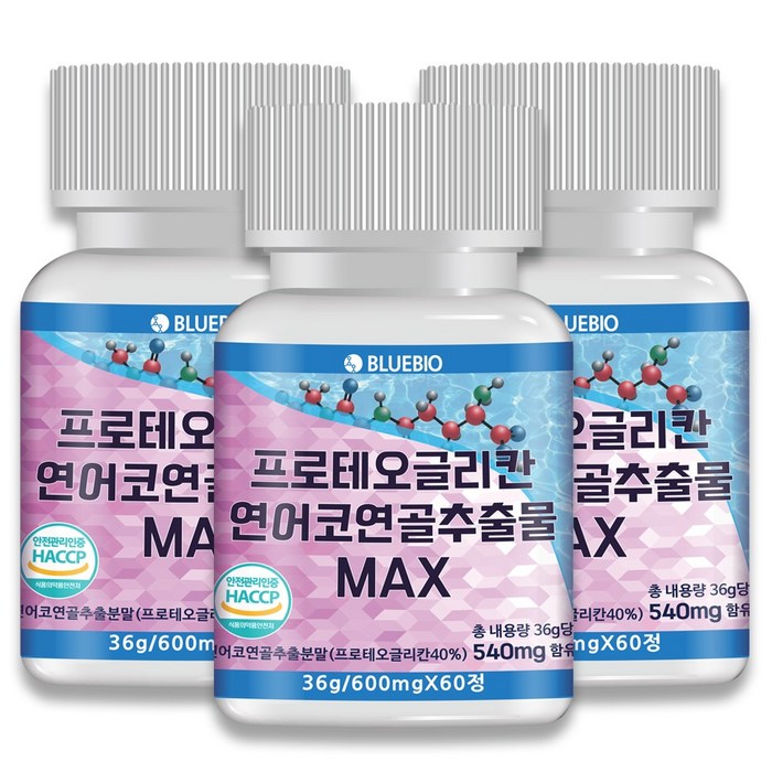 프로테오글리칸 연어코 연골 추출물 MAX 600mg 60정 2형 콜라겐 콘드로이친 글루코사민 류신 함유, 3통/180정/6개월분 대표 이미지 - 프로테오글리칸 추천